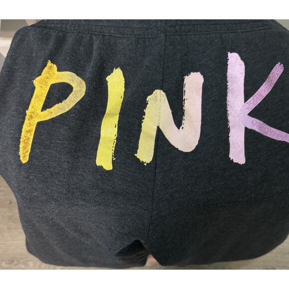 Victoria’s Secret Pink Gray Sweatpants Elastic Waist Glitter Graffiti Logo, M - Picture 4 of 5